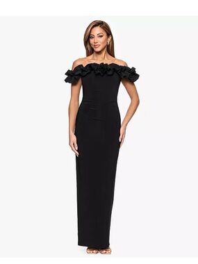 Xscape Black One-Shoulder Ruffle Evening Gownel